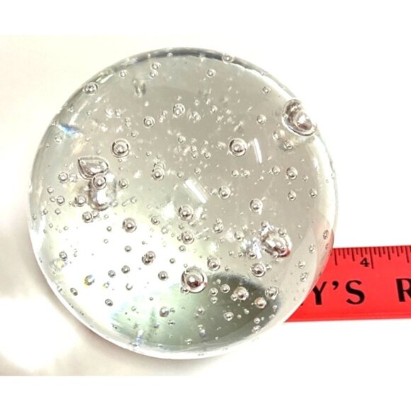 Clear Glass Paperweight With Bubbles Design - Round Shape - 3.75 Inches Diameter - Picture 6 of 10